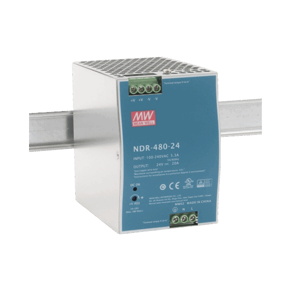 Fuente de Poder Industrial de 480W, salida 24 Vcc, para montaje en Riel Din