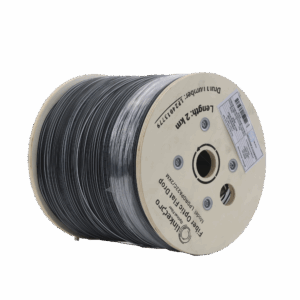 Carrete de 2 km de Fibra Óptica Drop Plana, Interior/Exterior G.657A2 Monomodo de 2 hilos (bifibra), Dieléctrica, Forro Negro,  (No Soporta Conectores Mecánicos)