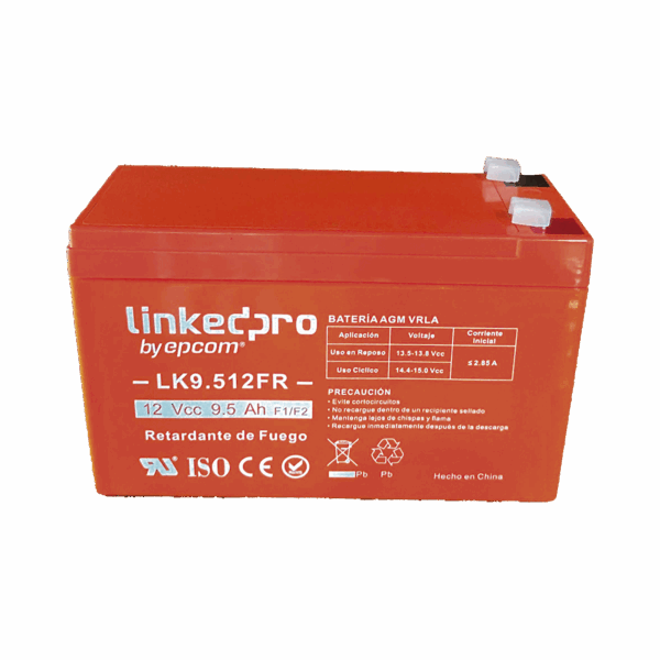 Batería 12 V / 9.5 Ah / UL / Tecnología AGM-VRLA / Vida útil promedio de 5 años / Retardante a la Flama /  Uso en equipo electrónico, Alarmas de Intrusión / Incendio/ Control de acceso / Video Vigilancia / Termina