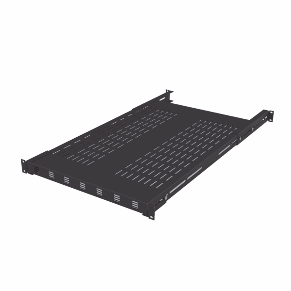 Charola Ventilada para Soportar Equipos en Rack, Profundidad Ajustable de 495 a 965 mm, 1U, Color Negro