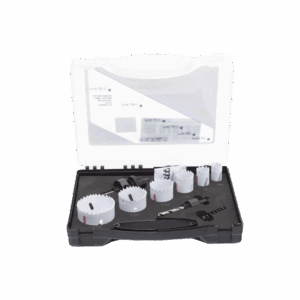 Kit de broca sierras (3/4 – 2 1/4 in) incluye 6 piezas de broca sierras, 2 adaptadores y resorte de expulsión.