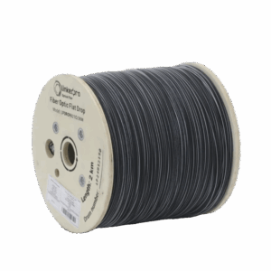 Carrete de 2 km de Fibra Óptica Drop Plana, Interior/Exterior G.657A2 Monomodo de 1 hilo (unifibra), Dieléctrica, Forro Negro, Compatible con Conectores FASC, FASCUP, FASCLC