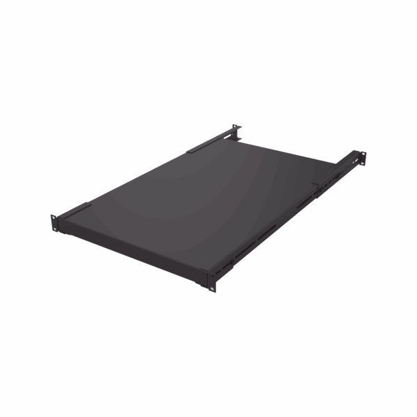 Charola Rackeable de profundidad ajustable para Soportar Equipos en Rack de 19 in, Doble Fijación, Color Negro, 3U