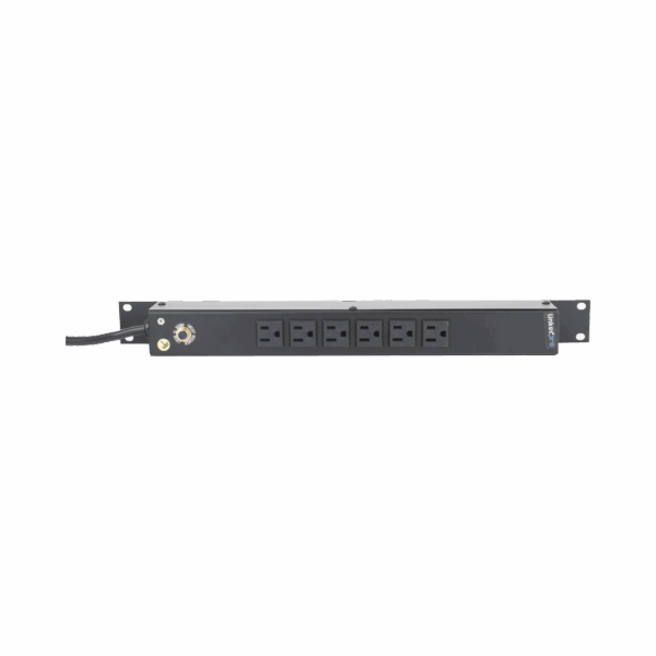 Tomacorriente Horizontal (PDU) de 6 Contactos (NEMA 5-15R) Rack 19" 1UR. Voltaje Entrada/Salida: 120Vca/15A