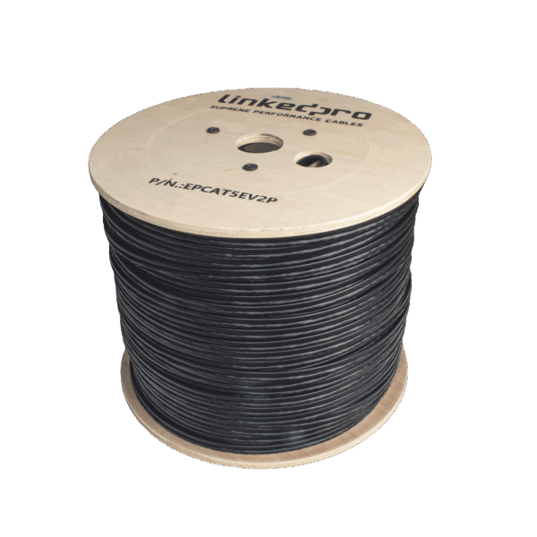 Bobina de Cable Siamés Cat5E CCA + 2 Cables Gruesos (16 AWG) para Alimentar Cámaras Más Lejos / 305m / Instalación en Exterior / Uso Industrial para Climas Extremos