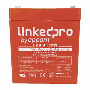 Batería 12 V / 5.5 Ah / UL / Tecnología AGM / Vida útil promedio de 5 años / Retardante a la Flama / Para uso en equipo electrónico, Alarmas de Intrusión / Incendio/ Control de acceso / Video Vigilancia / Incluye