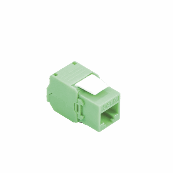 Módulo Jack Keystone Cat6A (toolless), con terminación en ángulo 180 º Color Verde, Compatible con Faceplate y Patchpanel Linkedpro