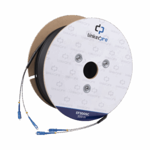 Carrete de Fibra Óptica Monomodo con Conectores SC-SC Duplex, Reforzada con Kevlar, de 300 metros, Para instalaciones subterráneas por tubería