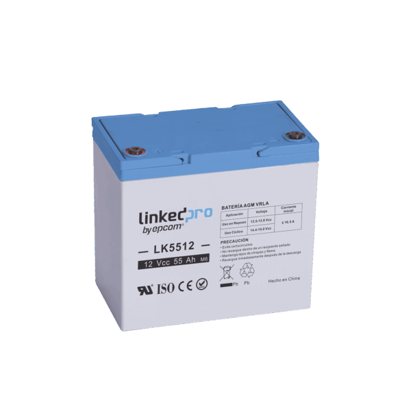 Batería 12 V / 55 Ah / UL / Tecnología AGM / Vida útil promedio de 5 años / Para uso en equipo electrónico, Alarmas de Intrusión / Incendio/ Control de acceso / Video Vigilancia / T2