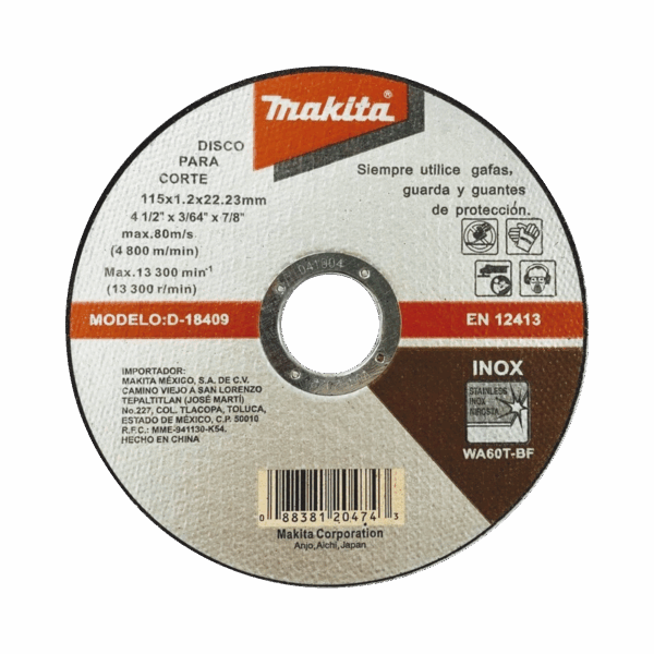 Disco de Corte de 7/8" de acero inoxidable, diámetro de 4-1/2"