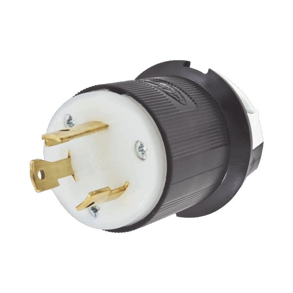Clavija Industrial con Bloqueo de Media Vuelta / 30 A 125 V CA / 2 Polos 3 Hilos / Color Blanco y Negro / Nema L5-30P.