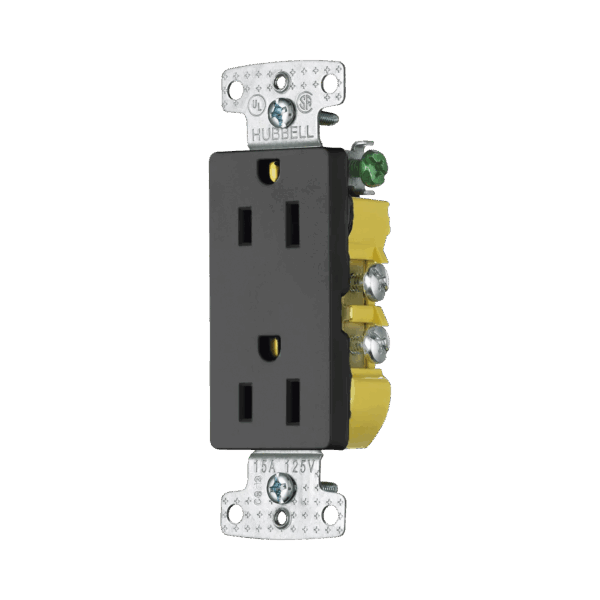 Contacto Duplex Decorador 15A 125V / 2 Polos 3 Hilos/ Nema5-15R / Color Negro.
