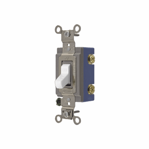 Interruptor de Palanca 15 A 120-277 V CA/ Unipolar / Grado Industrial/ Uso Extra Pesado / Cableado Lateral y Posterior / Color Blanco.