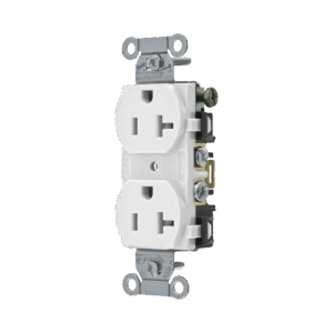 Contacto Dúplex 20 A, 125 V,  2 Polos, 3 Hilos, Cableado Posterior y  Lateral, Color Blanco (Nema 5-20R).