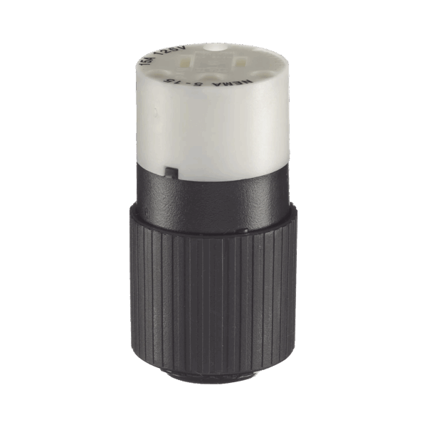 Conector de 15 A 125 V CA/ 2 Polos 3 Hilos/ Grado Industrial/ Color  Blanco y Negro/ NEMA 5-15R.