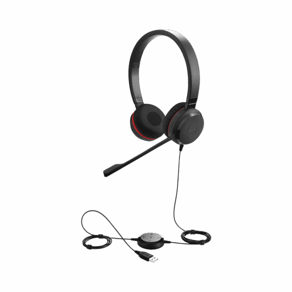 Jabra Evolve 30 Duo con conexión USB / 3.5mm, micrófono con cancelación de ruido y controlador en el cable con botones e indicadores LED (5399-829-309)