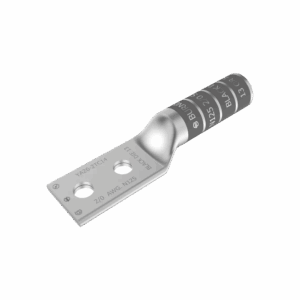 Zapata Terminal de Cobre Electrolítico/ Cañon Largo con 2 Perforaciones para Tornillos de 1/2″ / Cable Calibre 2/0 / Espaciamiento entre orificios de 1 3/4″.