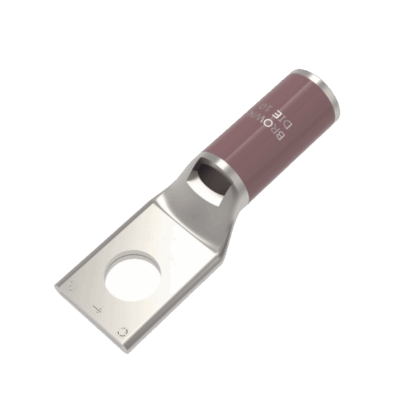 Zapata Terminal de Compresión de Cobre Electrolítico Estañado de Cañón Corto para Tornillo de 1/2" y Calibre 2 AWG.