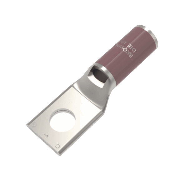 Zapata Terminal de Compresión de Cobre Electrolítico Estañado de Cañón Corto para Tornillo de 1/2" y Calibre 2 AWG.