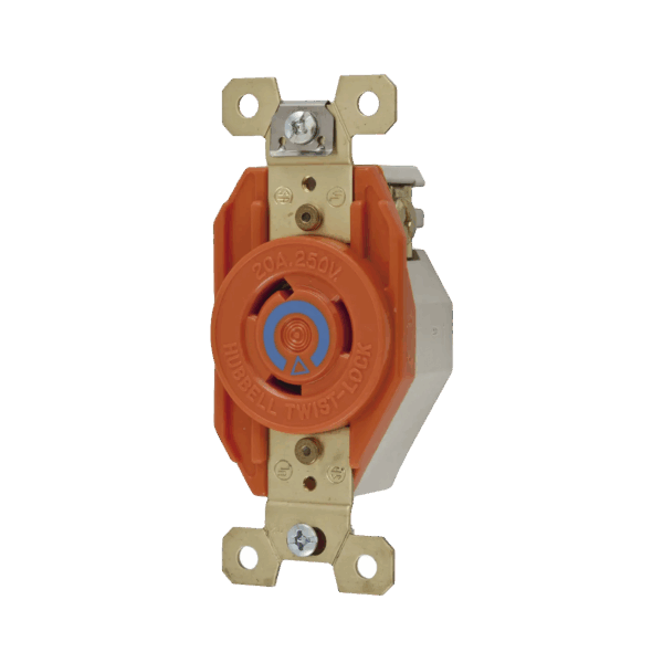 Receptáculo Sencillo de Media Vuelta/ 20 A 250 V CA / 2 Polos 3 Hilos / Nema L6-20R.