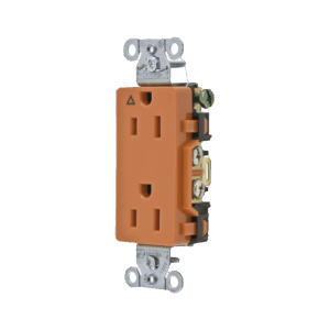 Contacto Dúplex Conexión a Tierra Aislada/ 15A 125V/ 2 polos 3 Hilos/ Nema 5-15R /Grado Comercial Decorativo/ Color Naranja.