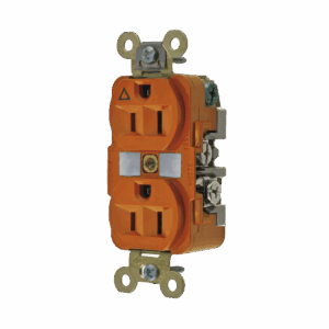 Contacto Dúplex Conexión a Tierra Aislada 15A 125V/ 2 Polos 3 Hilos/ Color Naranja/ Nema 5-15R/ Grado Industrial.