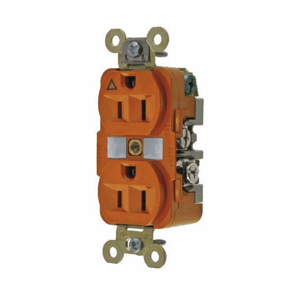 Contacto Dúplex Conexión a Tierra Aislada 15A 125V/ 2 Polos 3 Hilos/ Color Naranja/ Nema 5-15R/ Grado Industrial.