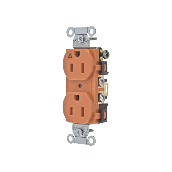 Contacto Dúplex Conexión a Tierra Aislada/ 15A 125V/ 2 polos 3 Hilos/ Nema 5-15R /Grado Comercial/ Color Naranja.
