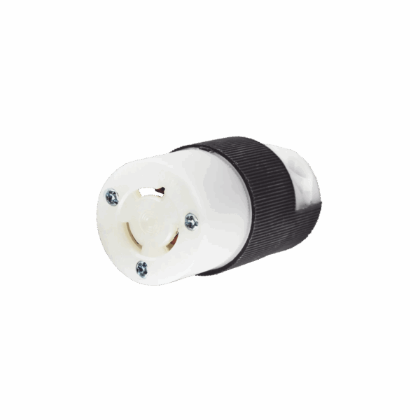 Conector Industrial con Bloqueo de Media Vuelta / 15 A 250 V CA / 2 Polos 3 Hilos / Nema L6-15R / Color Blanco y Negro.