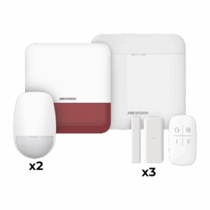 (AX PRO) KIT de Alarma AX PRO con GSM (3G/4G) / Incluye: 1 Hub con bateria de respaldo / 2 Sensores PIR / 3 Contactos Magnéticos mini / 1 Control Remoto / 1 Sirena estrobo Roja Inalambrica Exterior  / WiFi / Compatible con Hik-Connect P2P