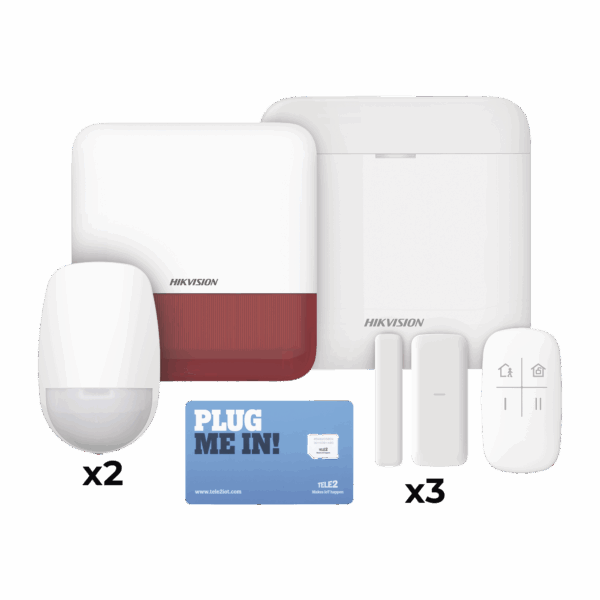 (AX PRO) KIT de Alarma AX PRO con GSM (3G/4G), Wi-Fi y Ethernet / Incluye: 1 Hub  con batería de respaldo / 2 Sensores PIR / 3 Contactos Magnéticos Slim / 1 Control Remoto / 1 Sirena Roja Inalambrica Exterior