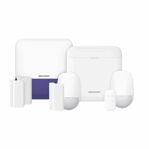 (AX PRO) KIT de Alarma AX PRO con GSM (3G/4G) / Incluye: 1 Hub con bateria de respaldo / 2 Sensores PIR / 3 Contactos Magnéticos mini / 1 Control Remoto / 1 Sirena Inalambrica Exterior  / WiFi / Compatible con Hik-Connect P2P