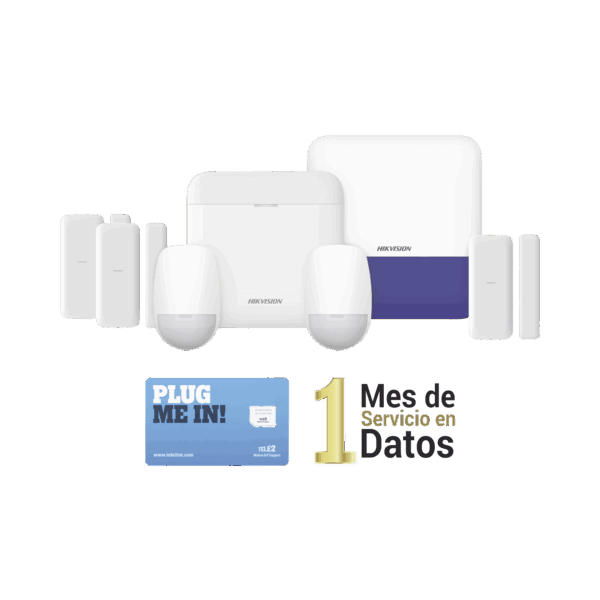 (AX PRO) KIT de Alarma AX PRO con GSM (3G/4G) / Incluye: 1 Hub / 2 Sensores PIR / 3 Contactos Magnéticos mini / 1 Control Remoto / 1 Sirena Inalambrica Exterior  / 1 WiFi / 1 MICROSIM30M2M con 1 mes de servicio/Compatible con Hik-Connect P2P
