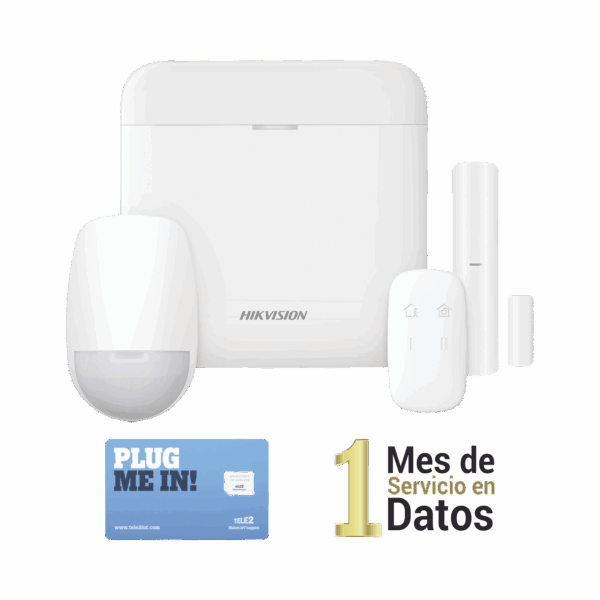 (AX PRO) KIT de Alarma AX PRO con GSM (3G/4G) / Incluye: 1 Hub con bateria de respaldo / 1 Sensor PIR / 1 Contacto Magnético / 1 Control Remoto /1 MICROSIM30M2M incluye 1 mes de servicio/ Wi-Fi / Compatible con Hik-Connect P2P