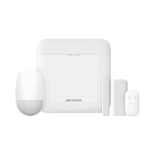 (AX PRO) KIT de Alarma AX PRO con GSM (3G/4G) / Incluye: 1 Hub con bateria de respaldo / 1 Sensor PIR / 1 Contacto Magnético Slim / 1 Control Remoto / Wi-Fi / Compatible con Hik-Connect P2P