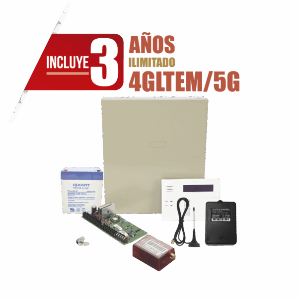 (3 Años 4GLTEM/5G ILIMITADO INCLUIDO)  Kit Vista48LA con comunicador 4GLTEM/5G MN01, Teclado, Gabinete, Batería y Transformador