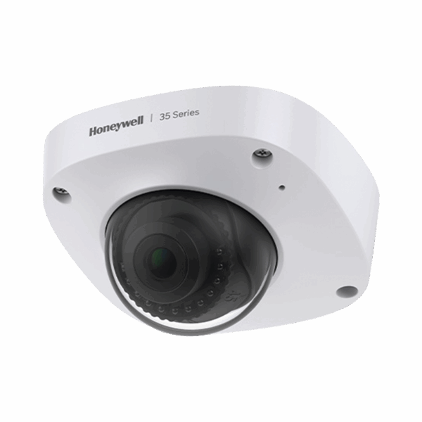 Mini Domo IP 5 Megapixel / Lente 2.8 mm / 30 mts IR / Ultra Baja Iluminación / NDAA / ONVIF /  IP67 / IK10 / IA (Filtro de Humanos y Vehiculos) / Merodeo / Conteo de Personas / PoE / Audio y Alarmas I/O / Serie 35 / Honeywell Security