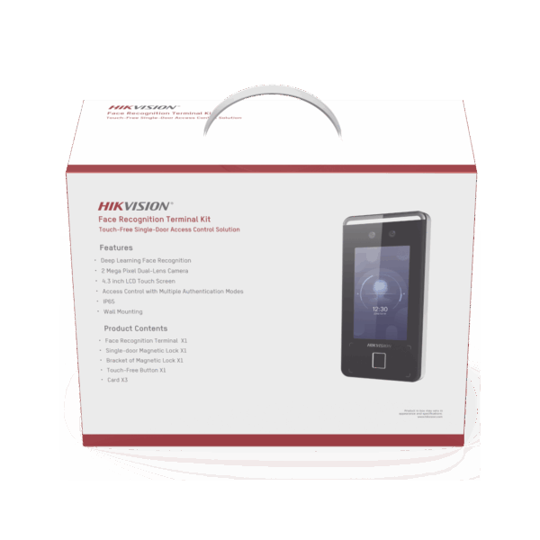 Kit de Control de Acceso TODO INCLUIDO con Lector de Rostros, QRs , Tarjetas y Huellas / 3,000 Rostros / Compatible con App Hik-Connect / Videoportero / Incluye Electroimán  Botón de Salida y Montajes Z y L para imán
