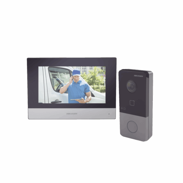 Kit de Videoportero IP Poe Estandar con llamada a App de Smartphone (HikConnect) / Apertura con tarjeta MIFARE / Frente de calle IP65 / Soporta 1 Departamento