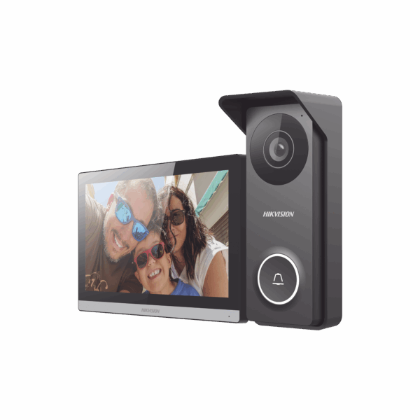 Kit de Videoportero Hibrido TurboHD con Pantalla LCD touch de 7" Wi-Fi / Frente de Calle para Exterior Metalico / 720p (1 Megapíxel )117° de Visión (Gran Angular) / Llamada a App Hik-Connect