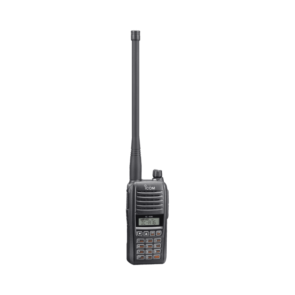 Radio portátil aéreo con Bluetooth incluido, rango de frecuencia 118-136.99166MHz, 6W PEP, 200 canales alfanuméricos, pantalla de 8 caracteres, incluye: batería, cargador, antena y clip