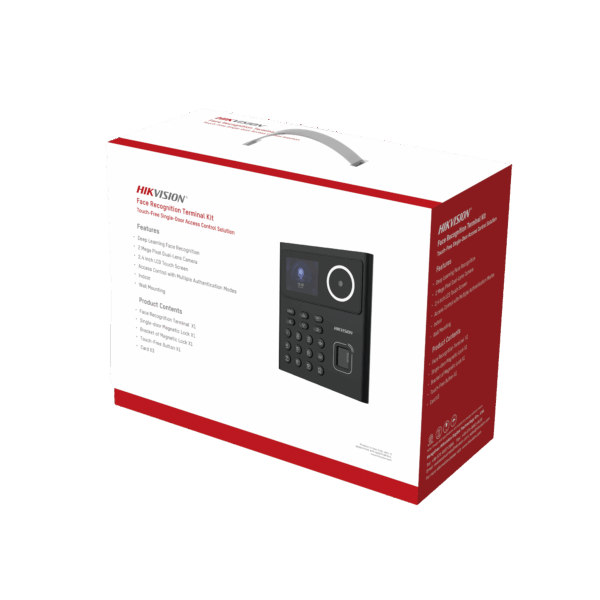 Kit WiFi de Control de Acceso Lite TODO INCLUIDO con Lector de Rostros, Tarjetas y Huellas / 500 Rostros / Compatible con App HIKConnect / Incluye Electroimán  Botón de Salida y Montajes Z y L para imán