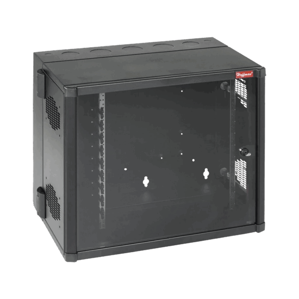 Gabinete AccessPlus de Montaje en Pared de 19in, Rieles Numerados y Roscados #10-32, Puerta con Ventana de Seguridad, 700 mm de Ancho, 637 mm de Profundidad, 26 UR, Color Negro