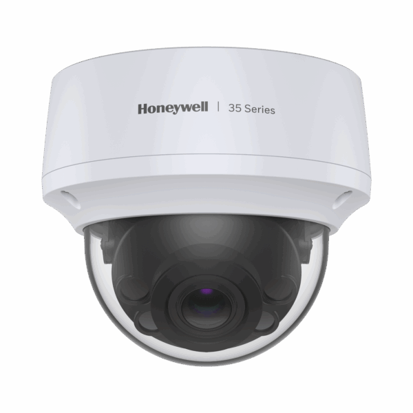 Domo IP 8 Megapíxel / Lente Mot. 2.7 a 13.5 mm / 50 mts IR /  Ultra Baja Iluminación / NDAA / ONVIF / IP67 / IK10 /  IA (Filtro de Humanos y Vehiculos) / Merodeo / Conteo de Personas / PoE / Audio y Alarmas I/O / Serie 35 / Honeywell Securit