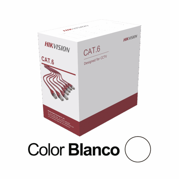 Bobina de Cable UTP 305 Mts / Cat 6 (24 AWG) / Color Blanco / PVC (CM) / Uso en Interior / CCA (Cobre con Aluminio) / Aplicaciones de CCTV y Redes de Datos