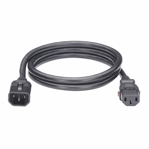 Cable de Alimentación Eléctrica Con Bloqueo de Seguridad, de IEC C14 a IEC C13, 1.2 Metros de Largo, Color Negro, 1 Pieza