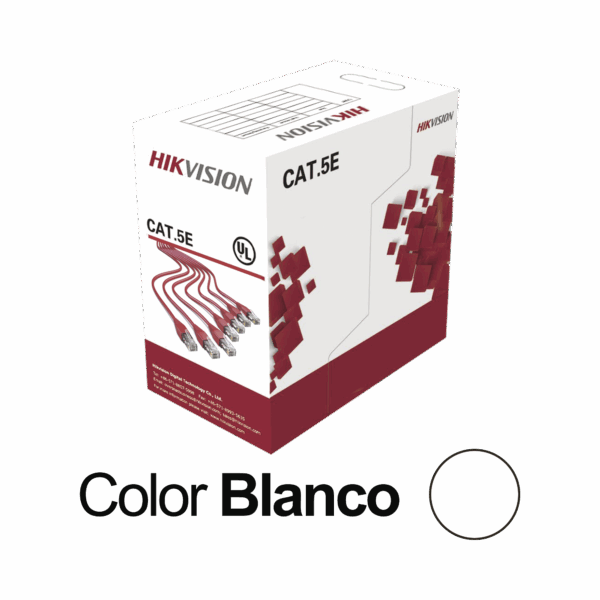 Bobina de Cable UTP 305 Metros / Cat5E (24 AWG) / Color Blanco / PVC (CM) / Uso en Interior / 100% Cobre / Aplicaciones de CCTV y Redes de Datos