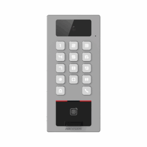 Lector Biometrico con Teclado para Exterior Antivandálico IP65 & IK09 con función de Videoportero Multiapartamento /  Huella, Tarjeta, Código QR, PIN o App HikConnect  / Cámara 2 MP compatible con NVRs / Soporta biom