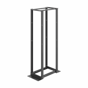 Rack de Cuatro Postes Estándar de 19″, Rieles Numerados y Roscados #12-24, Profundidad Ajustable de 450 a 1050 mm, 45 Unidades de Rack, Color Negro