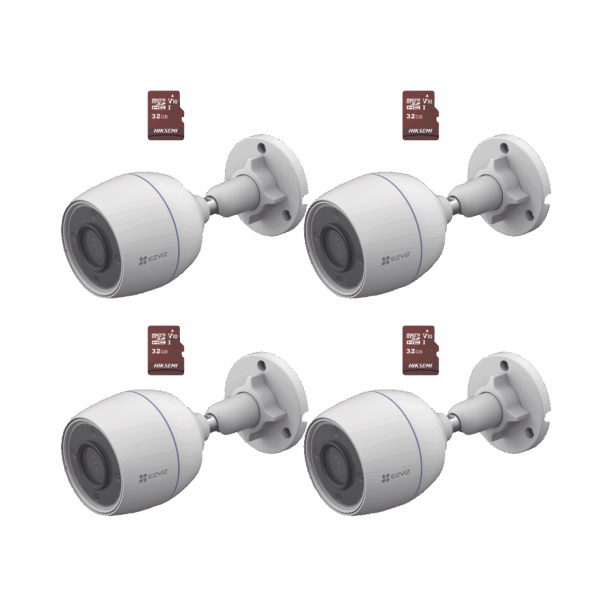 Kit de Camaras WiFi, Incluye 4 Piezas CS-H3C y 4 Piezas HS-TF-E1/32G  / Detección de Movimiento